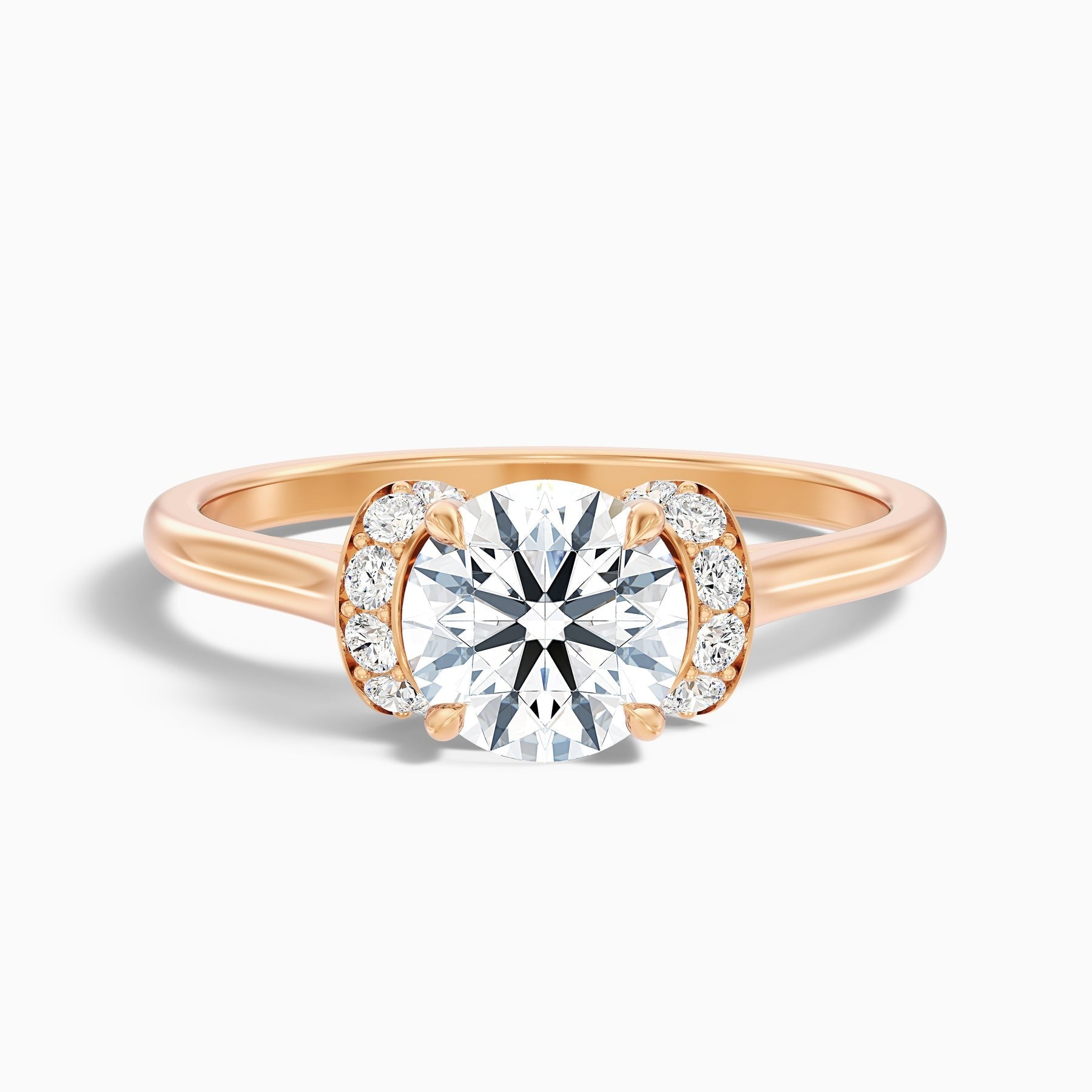 Fang 1 Carat Round Solitaire Pave Lab Grown Engagement Ring in 10k Rose Gold